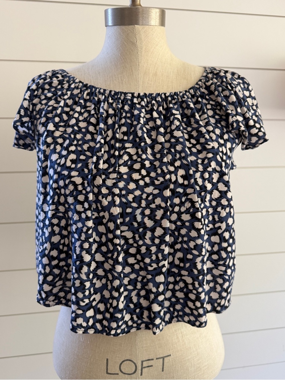 Blue and White Printed Off-Shoulder Top